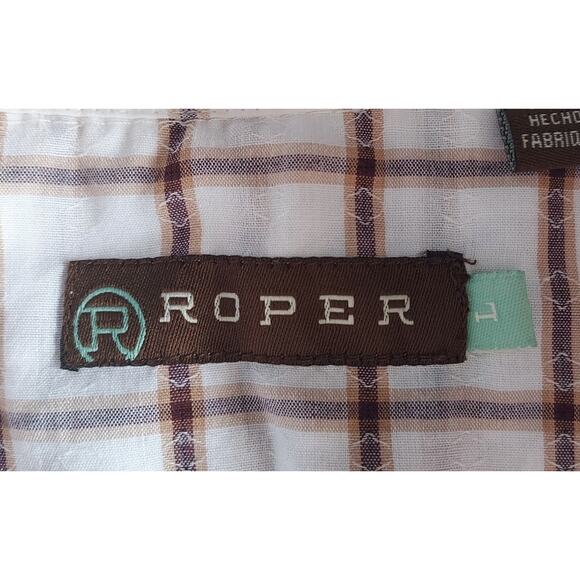 Roper Women's Brown and White Plaid Shirt Pearl Snaps Cowgirl Western Ranch LRG - Picture 7 of 9
